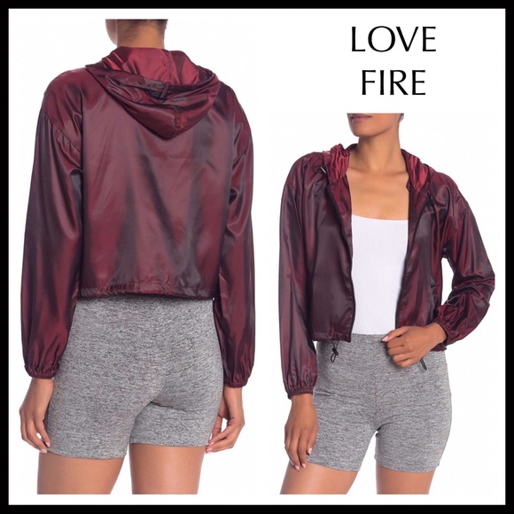 love, Fire Jackets & Blazers - RAIN JACKET HOODED ZIP WATERPROOF HOODIE SPORTY ATHLETIC WINDBREAKER BOMBER A3C